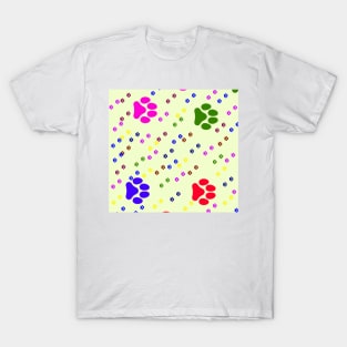 COLORFUL DOG PAWS PATTERN BACKGROUND T-Shirt